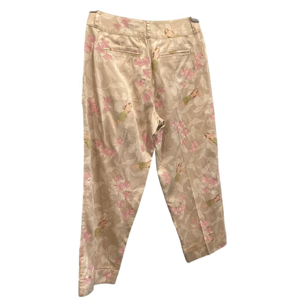 Vtg Tommy Bahama Womens Capris Size 2 Hawaiian Tropical Beige Floral Cotton Silk - Picture 4 of 14